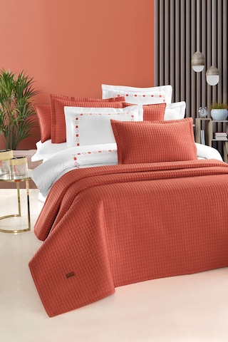 Elegante %100 Pamuk Saten Yatak Örtüsü Seti Mercan Bej