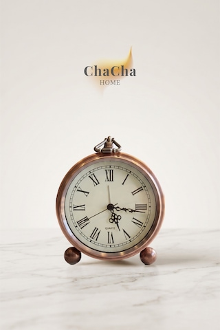Chacha Home Serene Bell Vintage Metal Çalar Saat & Premium Masaüstü Dekoratif Obje 16x14 Cm Bakır