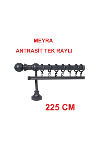 Meyra Demonte Başlıklı Ahşap Rustik Perde Askısı - Tek Raylı -antrasit 225 Cm Antrasit