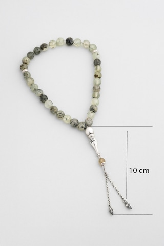 Doğal Prehnit Taşlı 23 Cm Gümüş Tesbih Beyaz