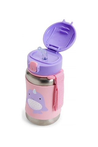 Skip Hop Zoo Pipetli Paslanmaz Çelik Suluk Pembe-Lila 9 x 15 CM