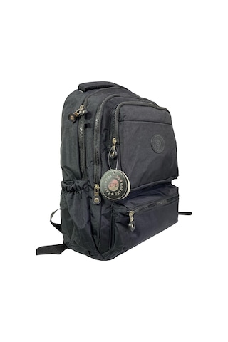 Su Geçirmez Kaliteli Astarlı Krinkıl Kumaş Unisex Iki Gözlü Okul Spor Seyahat Sırt Çantası 30x45cm Siyah
