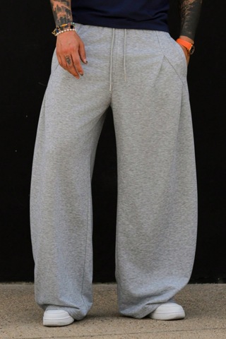 Tarz Cool Erkek Oversize Eşofman Altı Bağcıklı Rahat Kalıp Günlük Basic Jogger Pantolon Gri