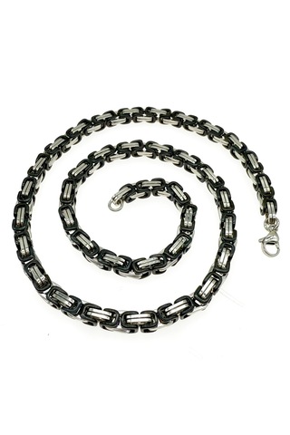 Çelik Kolye Kral Zincir Model 0.5 Mm Kalınlık 55 Cm Uzunluk Bizans Bağlantı Gümüş Silver Siyah Black Gümüş - Siyah