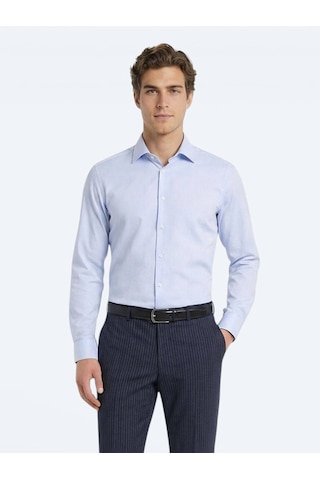 Kip Mavi Slim Fit Uzun Dokuma Klasik %100 Pamuk Gömlek