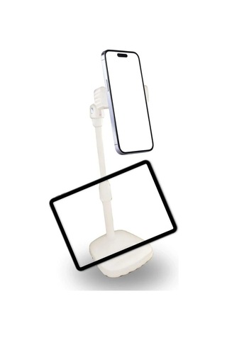 Masa Üstü Tablet Ve Telefon Tutucu Plastik Aparat Beyaz Telefon Standı 5468