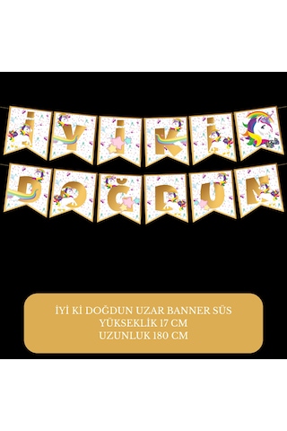 İyi Ki Doğdun Unicorn Temalı Uzar Süs Banner 180 Cm Tüm Yaşlar