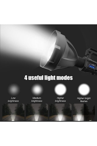 Wondernest W590 P50 10w Led El Feneri, 4 Modlu Dış Mekan Feneri, Tripodlu Siyah Dünya Aydınlatma Siyah