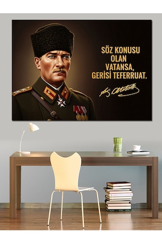 Atatürk Portresi Ve Sözü Dekoratif Kanvas - Mdf Ahşap Tablo