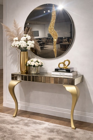 Glory Füme Camlı Aynalı Dresuar - Boyalı Lükens Ayak - 110x90x40 Cm Gold