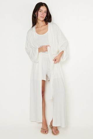 AC&Co / Altınyıldız Classics Kadın Beyaz Yumuşak Dokulu Rahat Standart Fit Şal Yaka Esnek Kimono