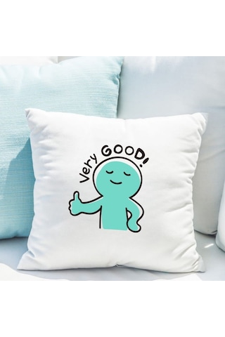 Very Good Yazılı Sevimli Karakter Tasarımlı Dekoratif Yastık Kılıfı Eğlenceli Baskı, İçi Boş Çok Renkli
