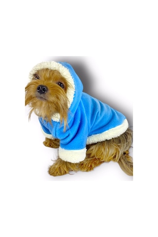 Kemique Blue Furry Kapşonlu Ceket Sweat Köpek Kazağı