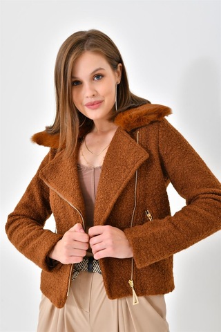 Ftz Women Kadın Kürk Detay Mont Taba Rbn4039-taba Taba