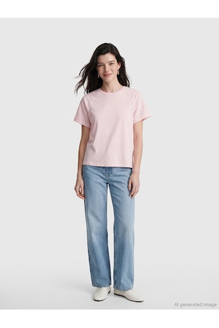 Lcw Comfort Pembe Nakışlı %100 Pamuklu Kadın Tişört
