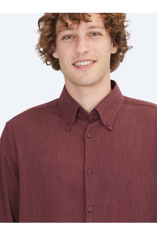 Kip Bordo Regular Fit Dokuma Casual Gömlek Bordo