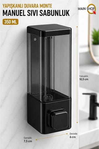 Mainshop 1 Adet Yapışkanlı Duvara Monte Banyo Ve Mutfak Manuel Sıvı Sabunluk 350 Ml Doldurulabilir M-53