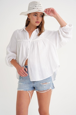 4677 Kadın Dantel Detaylı Müslin Gömlek Beyaz Beyaz