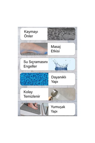 Banyo Paspası Kaymaz Paspas Su Emici Islak Zemin Duşa Kabin Ve Küvet Paspası Kivircik Paspas 40x60cm Mavi