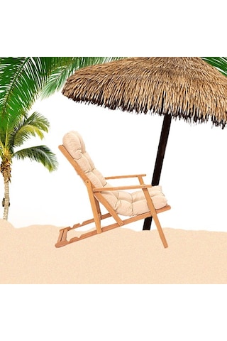 Ahşap Şezlong Sandalye Katlanır Minderli -sütlü Kahve