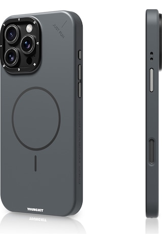 Apple iPhone 16 Pro Max Uyumlu Kılıf M-safe Şarj Özellikli Youngkit Dynamag Serisi Kapak Gri