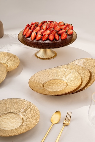 Emsan Golden 7 Parça Cam Pasta / Tatlı Seti Gold