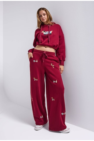 Kadın Bordo W6-35 Sweatshirt Eşofman Pantolon 2'li Nakış Figürlü Tasarım Takım