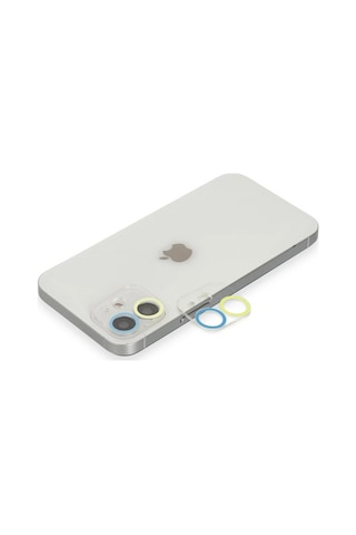 Newface Apple iPhone Uyumlu 12 Mini Renkli Kamera Lens Koruma Cam Semeglbl - 77 - Sarı-mavi