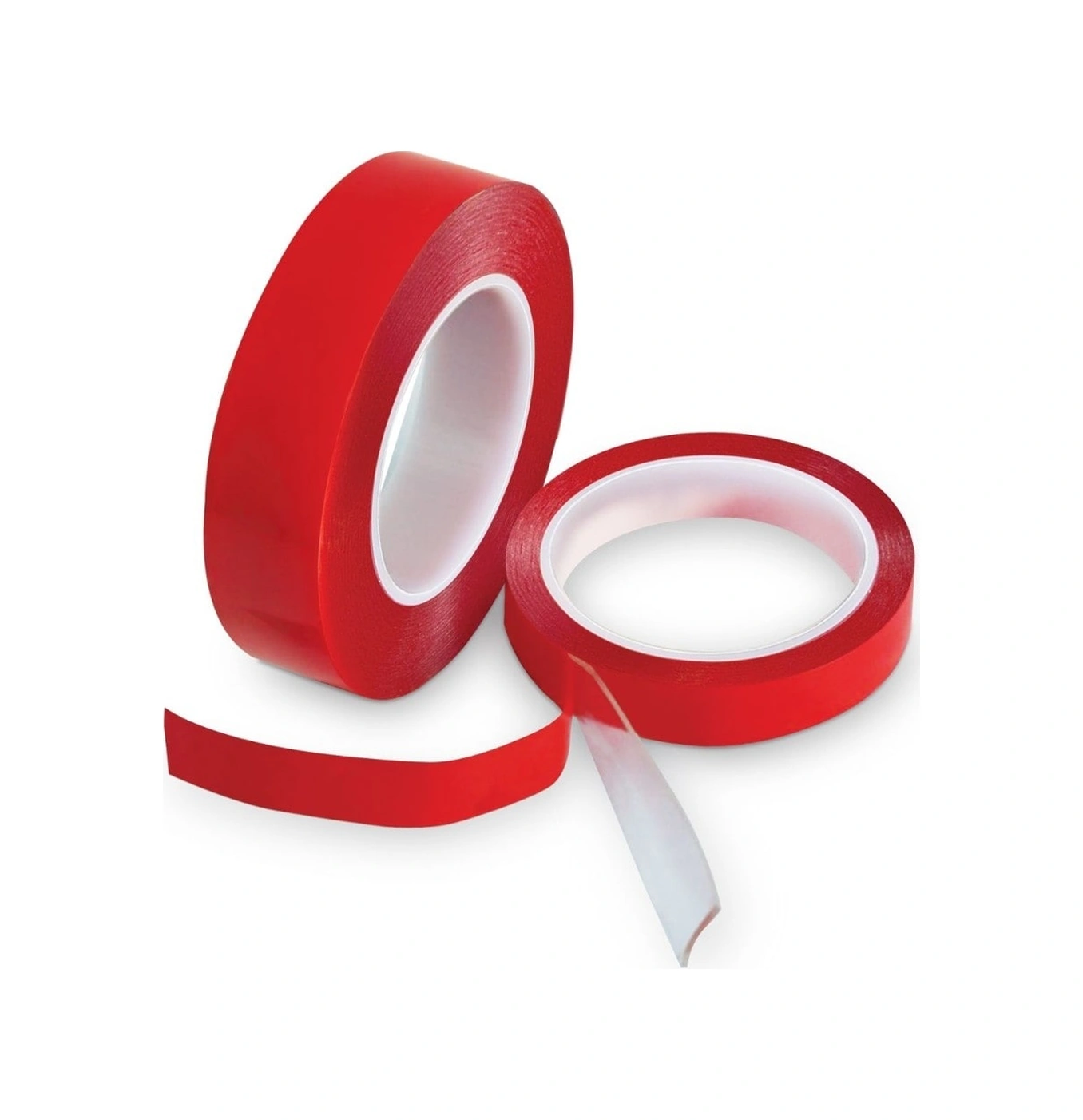 Silikonlu Şeffaf Kırmızı Taşıyıcılı Taraflı Çift Bant 33 M. Uzunlğunda 18 Mm. Eninde 33x18