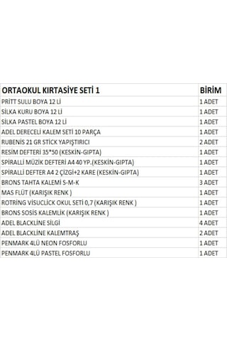 Ortaokul Kırtasiye Seti 1