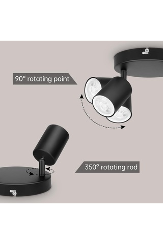 Siyah Tavan Spotu, Gu10 Led Tavan Lambası, 2 Ayarlanabilir Spot, Yuvarlak Tavan Aydınlatması, Ampulsüz Teslimat
