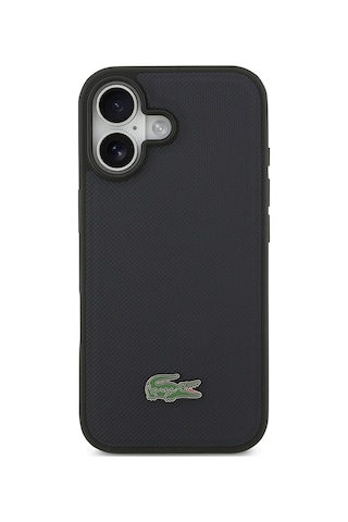 Apple Uyumlu iPhone 17 Kılıf Lacoste Lisanslı M-safe Özellikli Pu Pike Desenli Metal Logolu Kartlıklı Kapak Siyah Siyah