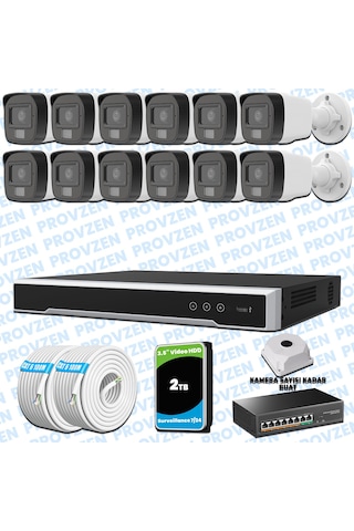 Provzen Hikvision 12 Li İp 4mp Güvenlik Kamerası Seti Colorvu Mikrofonlu Olay Anında Bildirim