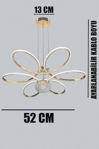 Fuzon Orkide Rose Gold Kaplama Led Avize Büyük Salon Avize 3 Renk Kumandalı Avize Rose Gold