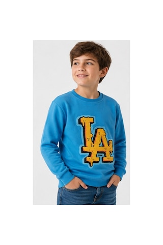 İrem Çocuk Giyim Erkek Çocuk La Yazı Desenli Mavi Renk Sweatshirt Mavi