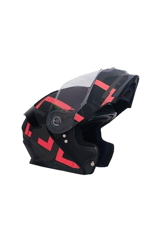 Gp Nero Mks004-Mba1r Güneş Vizörlü Şeffaf Çene Açılır Motosiklet Kaskı Siyah Kırmızı