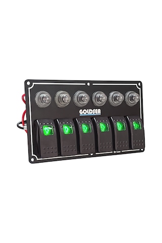 Goldsea Marine Switch Panel 6 Anahtarlı Otomatik Sigortali 12-24V Sigorta Paneli Yeşil Led