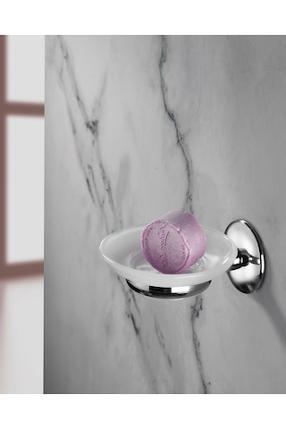 Krom Kaplama Yapışkanlı Mat Plastik Banyo / Tuvalet Katı Sabunluk S-104