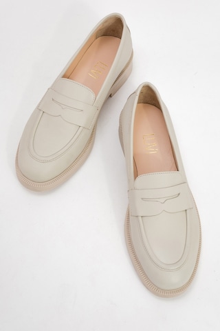 Pline Ekru Cilt Hakiki Deri Kadın Loafer Ayakkabı ekru