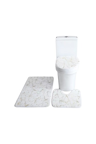 Neevoyu Beyaz Yumuşak Polyester Banyo Seti: Su Emici Banyo Halısı, Tuvalet Örtüsü Ve U Şekilli Paspas - Kaymazsız Tabanlı, Kolay Temizlenir Beyaz