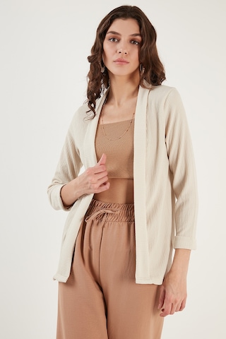 Lela Yakası Ve Kolu Katlı Gofre Kimono Bayan Hırka 5869014 Taş