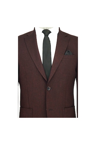Kendinden Desenli Slim Fit Sivri Yaka Bordo Erkek Ceket 001