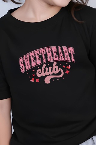Fyk Kids Kız Çocuk Sweatheard Club Baskılı Tişört Siyah
