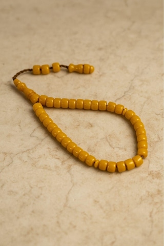 Sıkma Serisi Turuncu Sarı Bilek Boy Kehribar Tesbih Sistem Püsküllü Gümüş