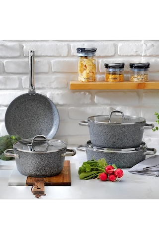 Schafer Millard Yanmaz Yapışmaz Tencere Seti 7 Parça-gri