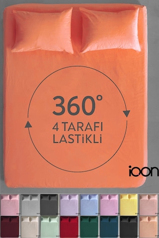 İqon Ranforce Dokuma Lastikli Çarşaf Takımı Çift Kişilik - 21 Renk Turuncu
