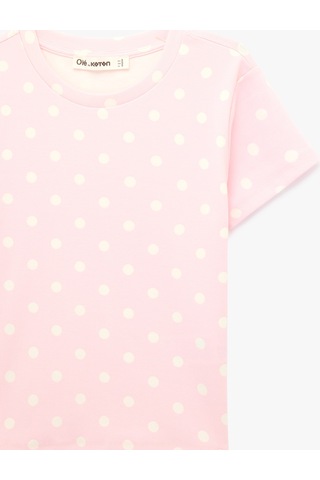 Koton Pamuklu Slim Fit Bisiklet Yaka Puantiyeli Kısa Kollu Tişört Pembe Desenli 6sal10902ık