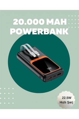Dijital Ekranlı 20.000 Mah Powerbank 22.5w Hızlı Şarj + Çoklu Bağlantı Seçeneği
