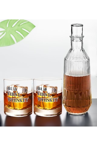 Bk Gift Kişiye Özel İsimli Dtf But First Whiskey Tasarımlı İkili Viski Kadehi Ve Karaf Seti, Arkadaşa Hediye, Sevgiliye Hediye Kobitmeyencom30441 Bk G
