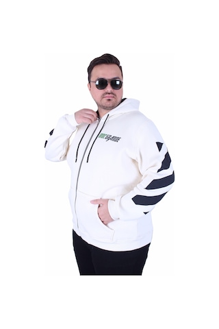 Moc Grande Mocgrande Büyük Beden Kapüşonlu Fermuarlı 3ip Sweat Mg 25718 Bej Bej